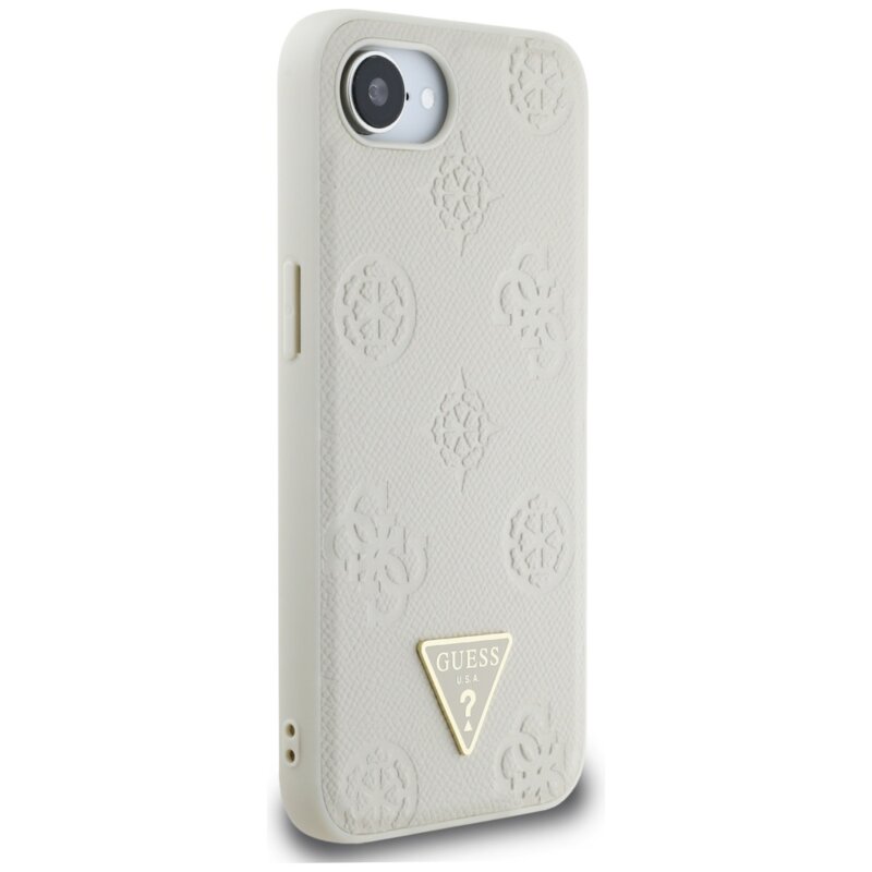 Husa iPhone 16e Guess Peony Grained Hot Stamp Triangle Logo MagSafe, bej, GUHMPSE4PGBTME