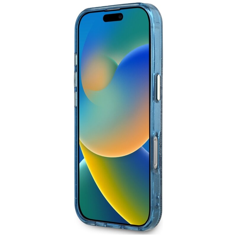 Husa iPhone 16 Pro originala Guess IML Metal Glitter 4G Circle Triangle MagSafe, albastru, GUHMP16LHG4PRTGB