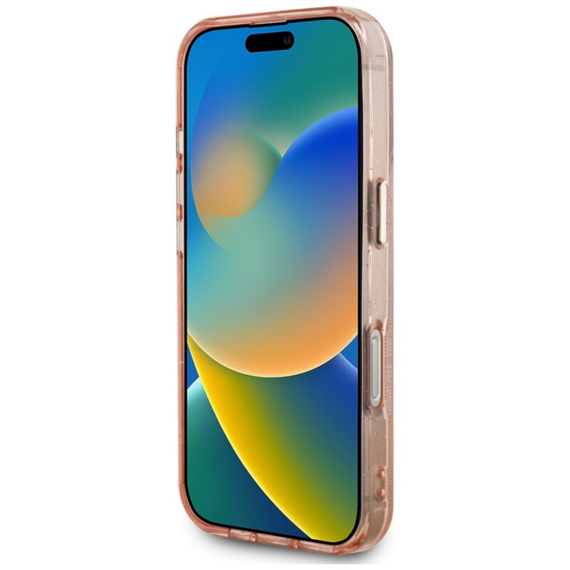 Husa iPhone 16 Pro originala Guess IML Metal Glitter 4G Circle Triangle MagSafe, roz, GUHMP16LHG4PRTGP