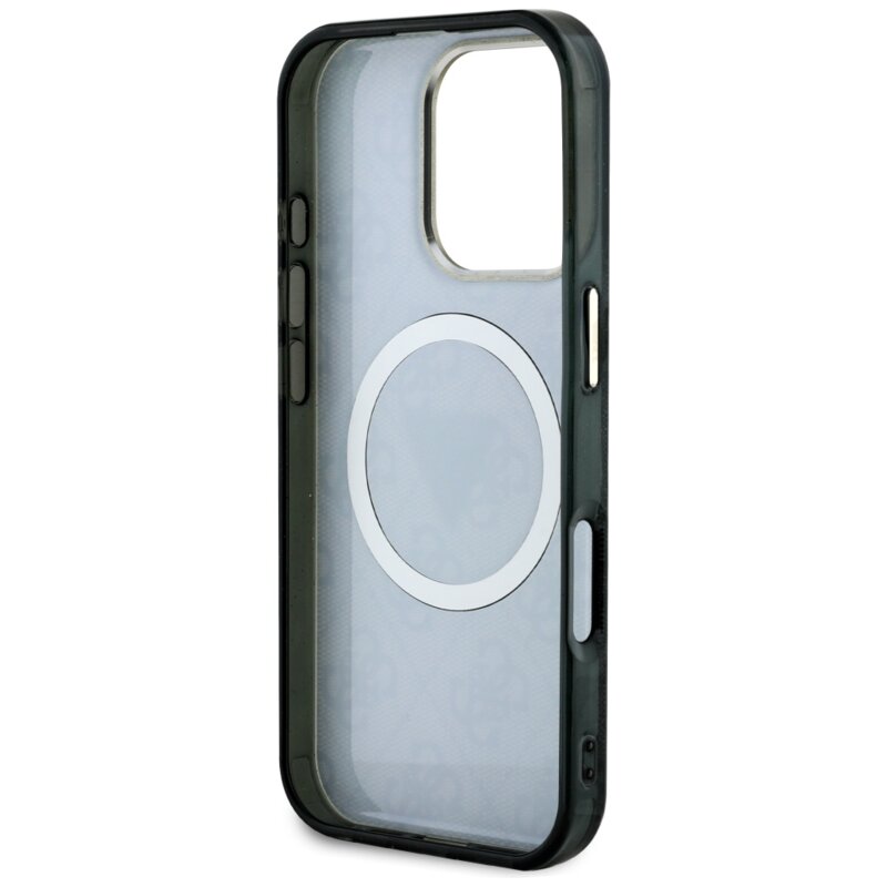 Husa iPhone 16 Pro originala Guess IML Metal Glitter 4G Circle Triangle MagSafe, negru, GUHMP16LHG4PRTGK