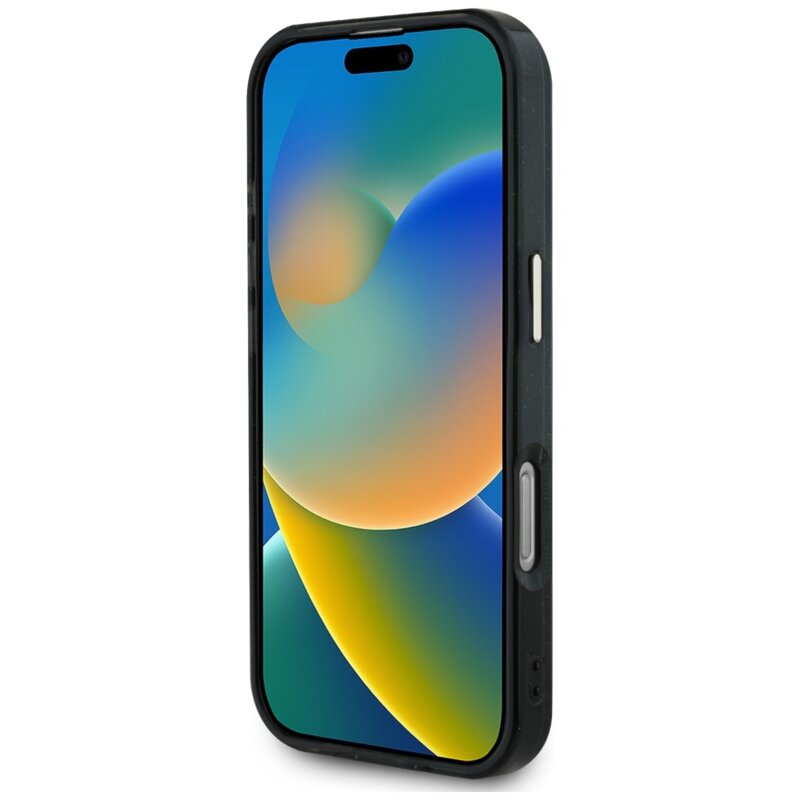 Husa iPhone 16 Pro originala Guess IML Metal Glitter 4G Circle Triangle MagSafe, negru, GUHMP16LHG4PRTGK