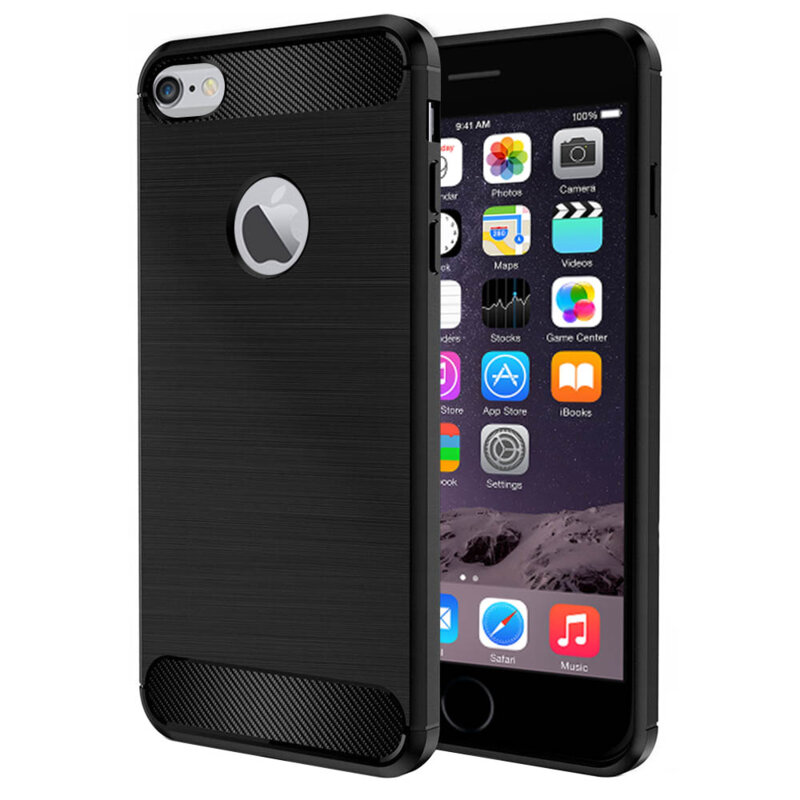 Husa iPhone 6, 6S Techsuit Carbon Silicone cu decupaj sigla, negru