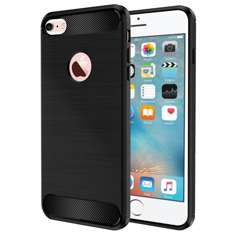 Husa iPhone 6, 6S Techsuit Carbon Silicone cu decupaj sigla, negru