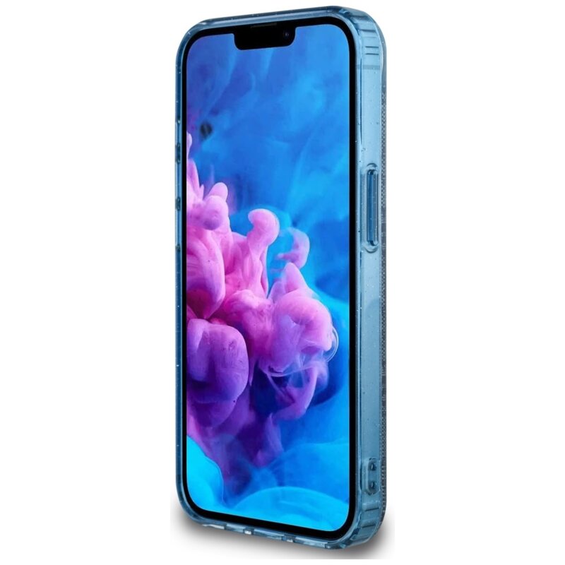 Husa iPhone 16e originala Guess IML Metal Glitter 4G Circle Triangle MagSafe, albastru, GUHMPSE4HG4PRTGB