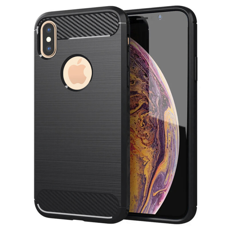 Husa iPhone XS Max Techsuit Carbon Silicone, negru