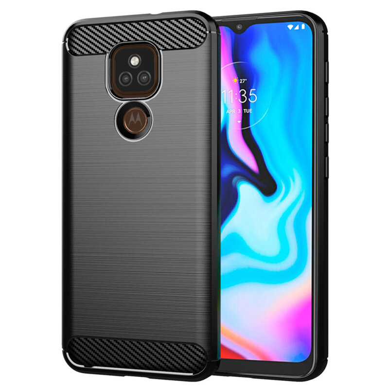 Husa Motorola Moto E7 Plus Techsuit Carbon Silicone, negru