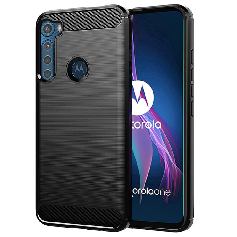 Husa Motorola One Fusion Plus Techsuit Carbon Silicone, negru