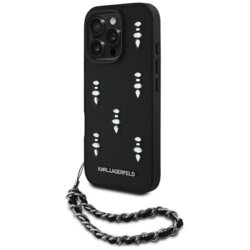 Husa originala iPhone 16 Pro Max Karl Lagerfeld Saffiano, negru, Crystals & Charm, KLHCP16XPSADJSK
