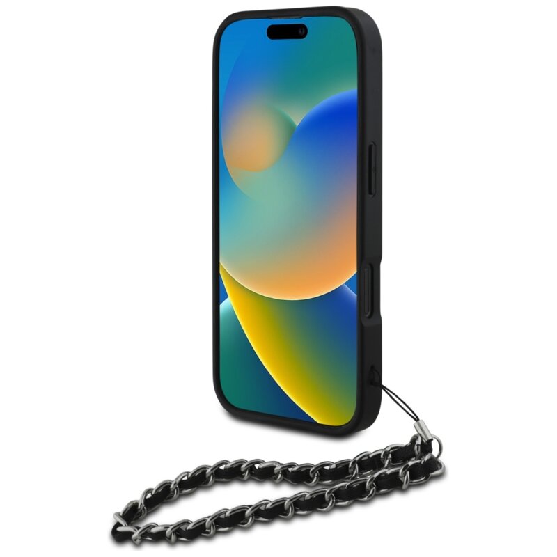 Husa originala iPhone 16 Pro Max Karl Lagerfeld Saffiano, negru, Crystals & Charm, KLHCP16XPSADJSK