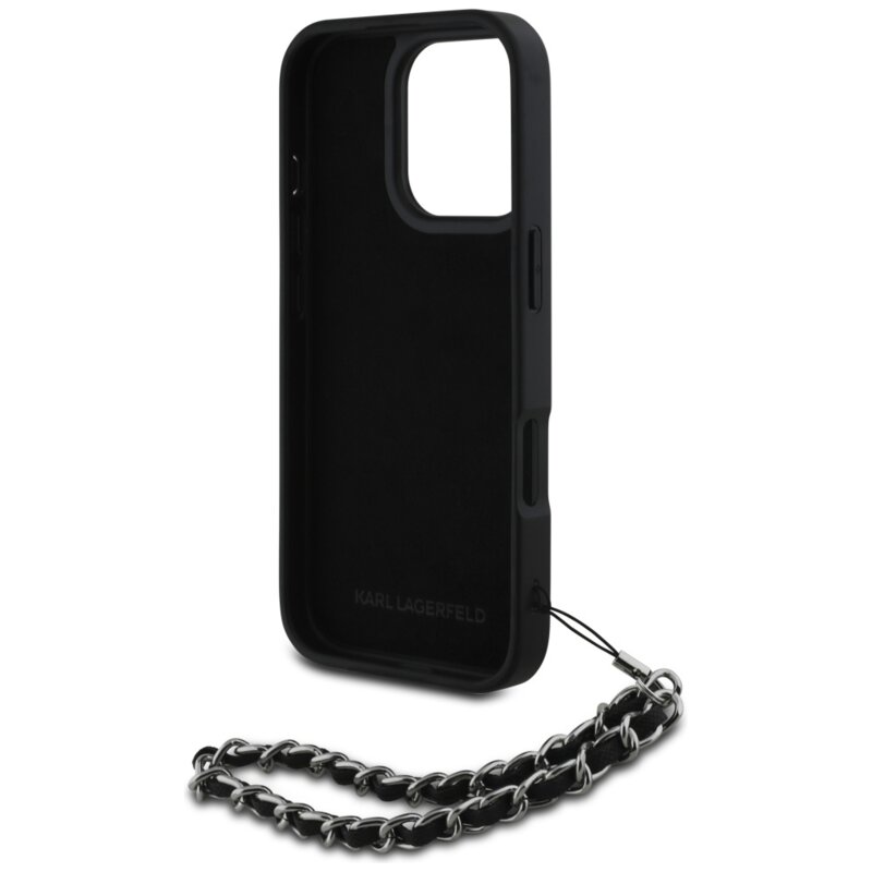 Husa originala iPhone 16 Pro Max Karl Lagerfeld Saffiano, negru, Crystals & Charm, KLHCP16XPSADJSK