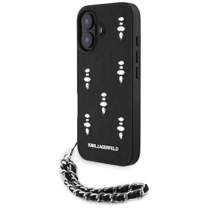Husa originala iPhone 16 Karl Lagerfeld Saffiano, Crystals & Charm, KLHCP16SPSADJSK