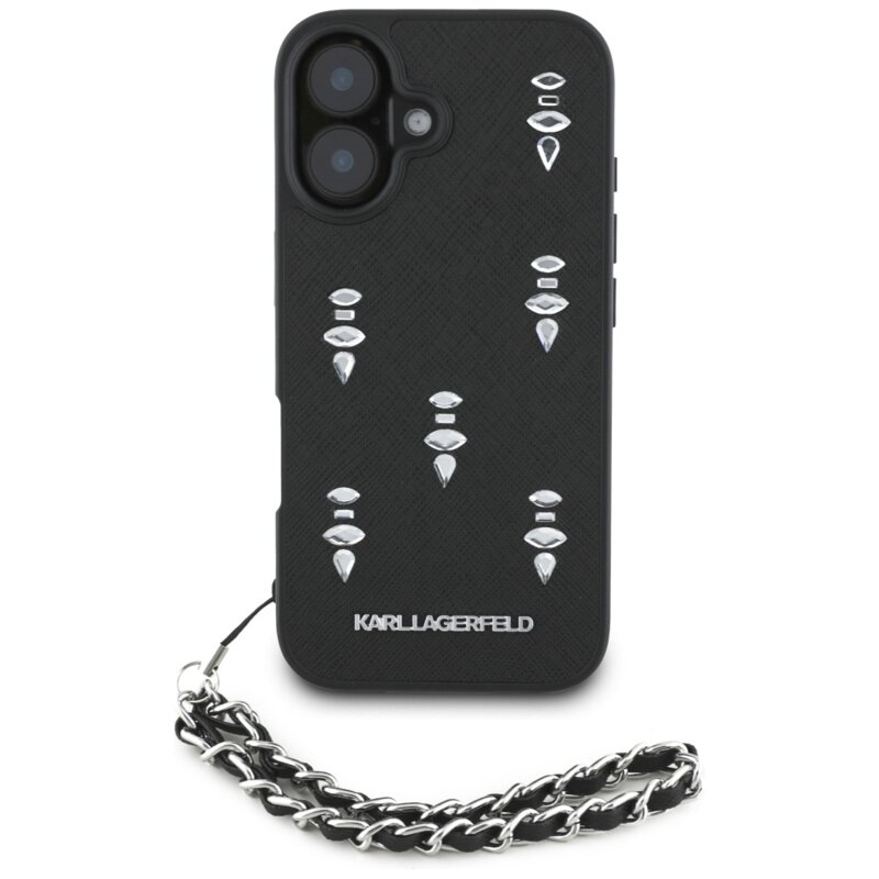 Husa originala iPhone 16 Karl Lagerfeld Saffiano, Crystals & Charm, KLHCP16SPSADJSK