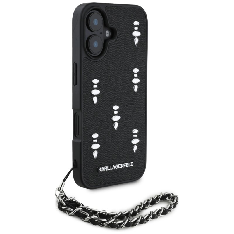 Husa originala iPhone 16 Karl Lagerfeld Saffiano, Crystals & Charm, KLHCP16SPSADJSK
