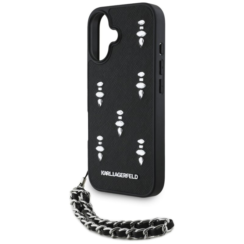 Husa originala iPhone 16 Karl Lagerfeld Saffiano, Crystals & Charm, KLHCP16SPSADJSK