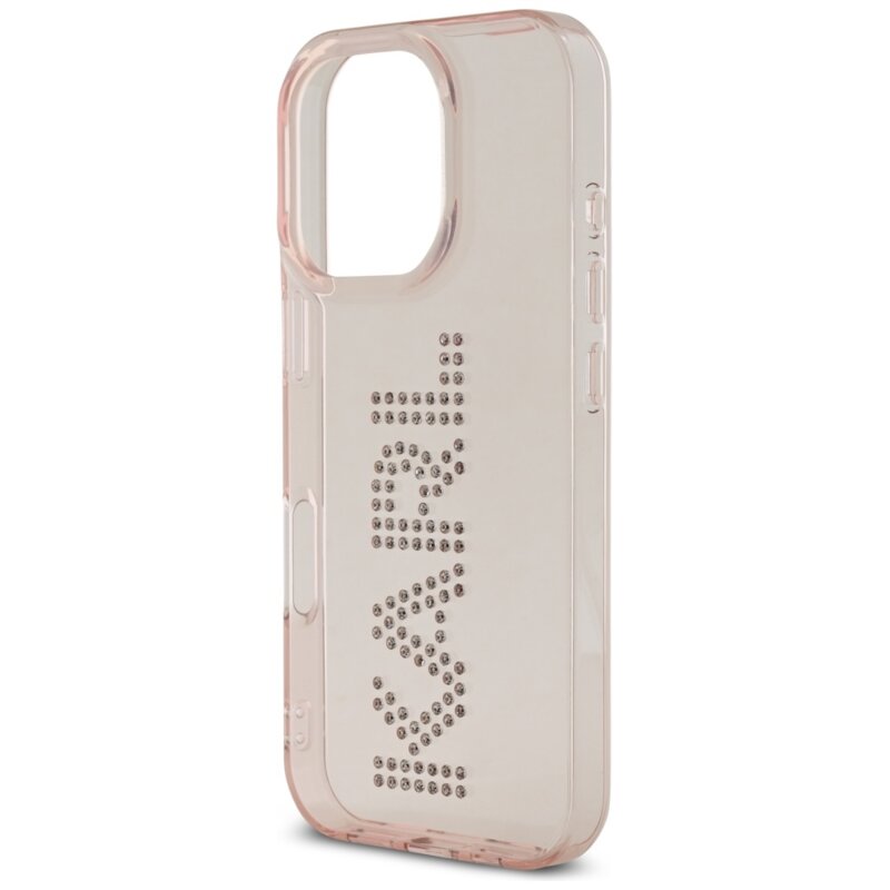 Husa iPhone 16 Pro Karl Lagerfeld IML Rhinestones, Pink Logo, KLHCP16LHKLSTDCP