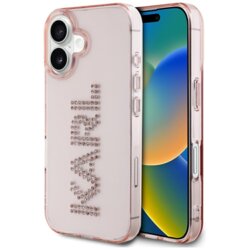 Husa iPhone 16 Karl Lagerfeld IML Rhinestones, Pink Logo, KLHCP16SHKLSTDCP