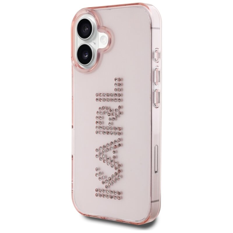 Husa iPhone 16 Karl Lagerfeld IML Rhinestones, Pink Logo, KLHCP16SHKLSTDCP