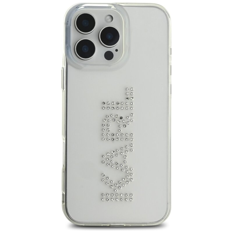 Husa iPhone 16 Pro Karl Lagerfeld IML Rhinestones, Transparent Logo, KLHCP16LHKLSTDCT