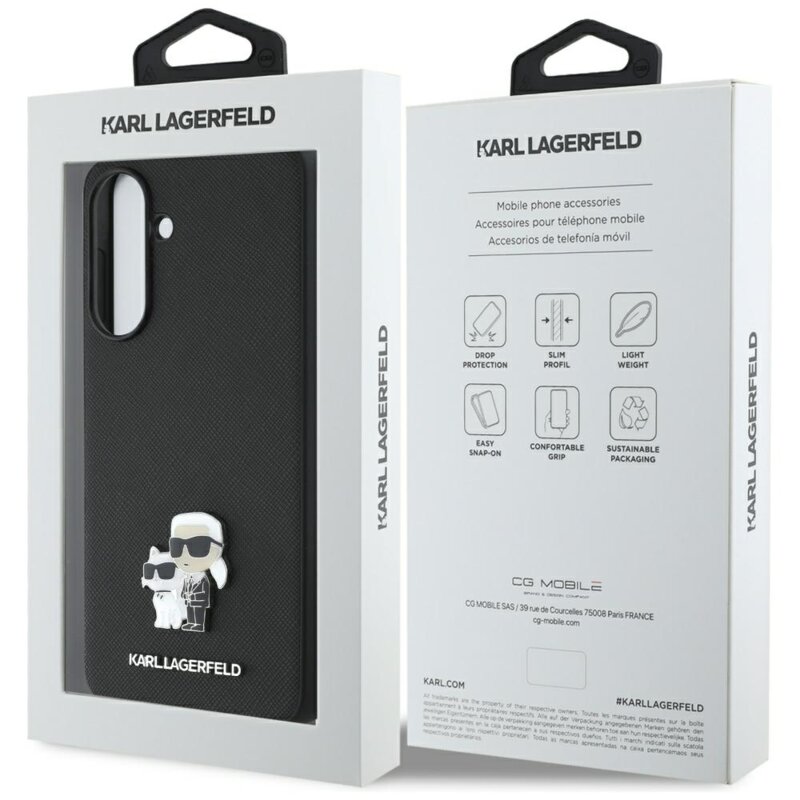 Husa originala Samsung Galaxy A36 5G Karl Lagerfeld Saffiano, negru, Karl&Choupette Metal Pin, KLHCSA36PSAKCMPK