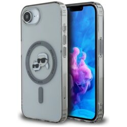 Husa iPhone 16e Karl Lagerfeld IML MagSafe, Metal Karl&Choupette Head, negru, KLHMPSE4HLSKCK