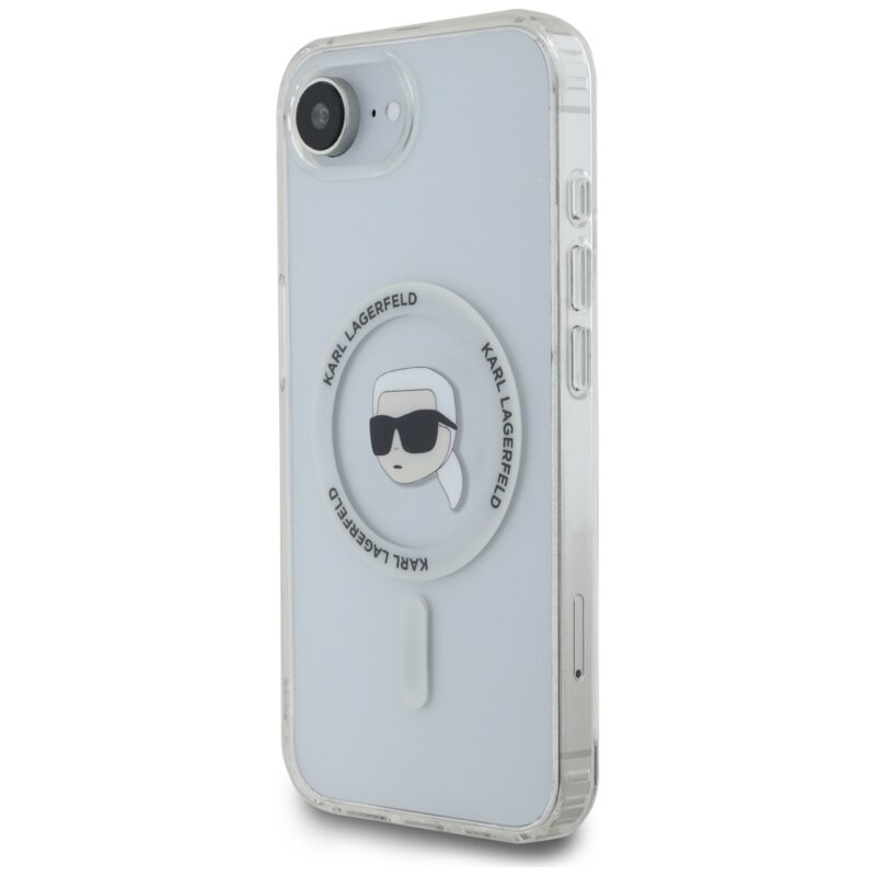 Husa iPhone 16e Karl Lagerfeld IML MagSafe, alb, Karl`s Head, KLHMPSE4HLSKIH