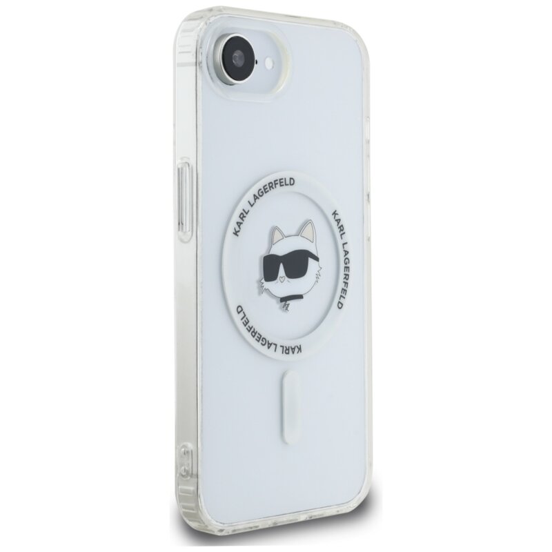 Husa iPhone 16e Karl Lagerfeld IML MagSafe, alb, Choupette`s Head, KLHMPSE4HLSCHH