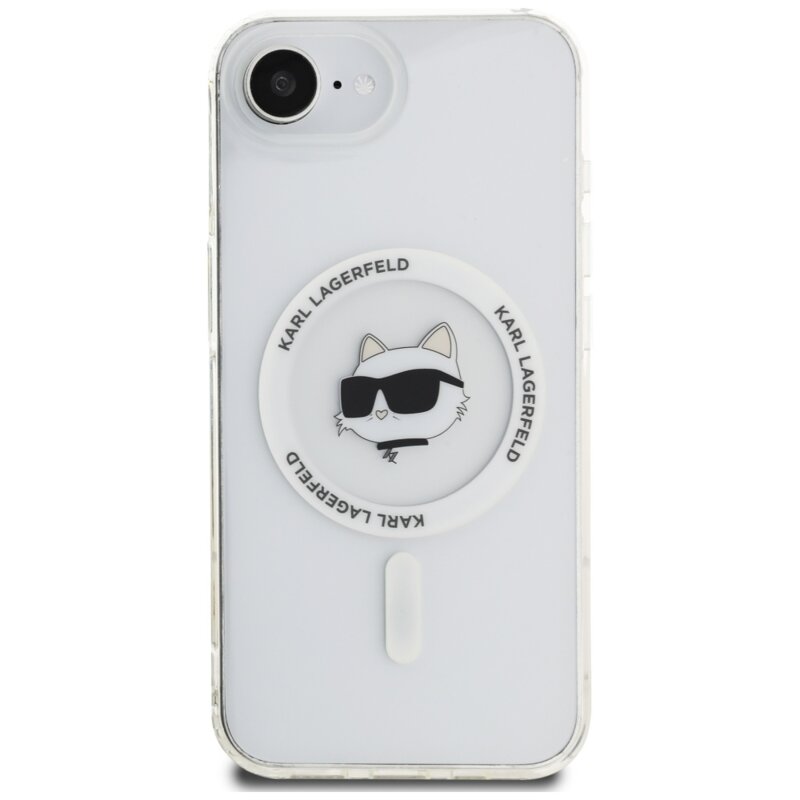 Husa iPhone 16e Karl Lagerfeld IML MagSafe, alb, Choupette`s Head, KLHMPSE4HLSCHH