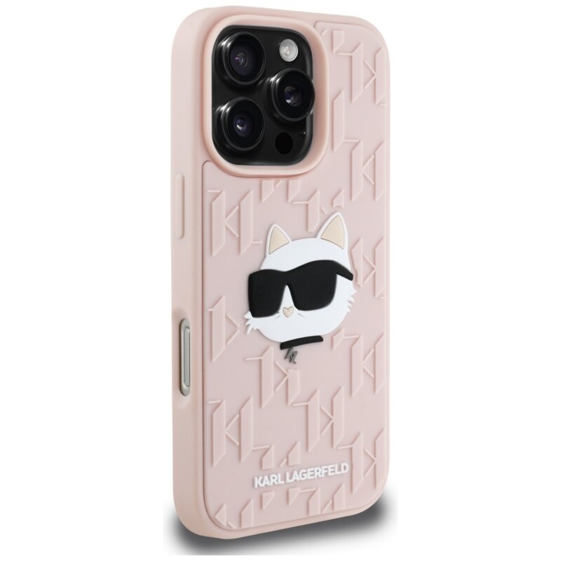 Husa originala iPhone 16 Pro Max Karl Lagerfeld 3D Design, roz, Rubber Monogram Choupette, KLHCP16XRBCCHHKLP