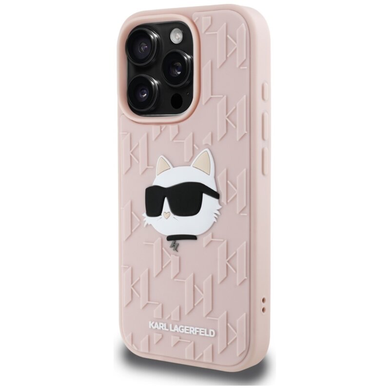 Husa originala iPhone 16 Pro Karl Lagerfeld 3D Design, roz, Rubber Monogram Choupette, KLHCP16LRBCCHHKLP