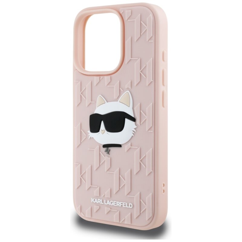 Husa originala iPhone 16 Pro Karl Lagerfeld 3D Design, roz, Rubber Monogram Choupette, KLHCP16LRBCCHHKLP