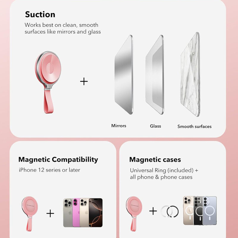 Suport inel telefon MagSafe cu ventuza ESR 2K650, roz