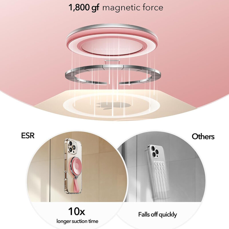 Suport inel telefon MagSafe cu ventuza ESR 2K650, roz