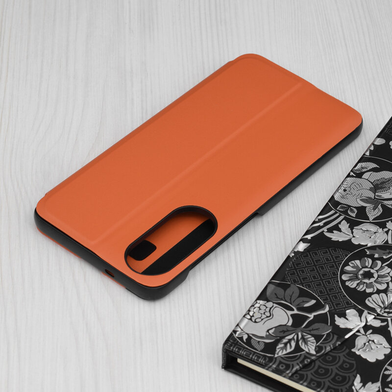Husa Samsung Galaxy S25 Edge Eco Leather View flip tip carte, portocaliu
