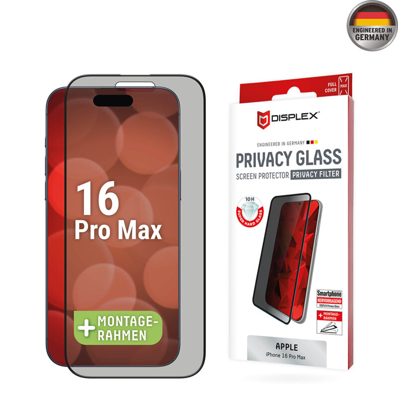 Folie sticla premium iPhone 16 Pro Max Displex Real Glass Privacy Full Cover, negru