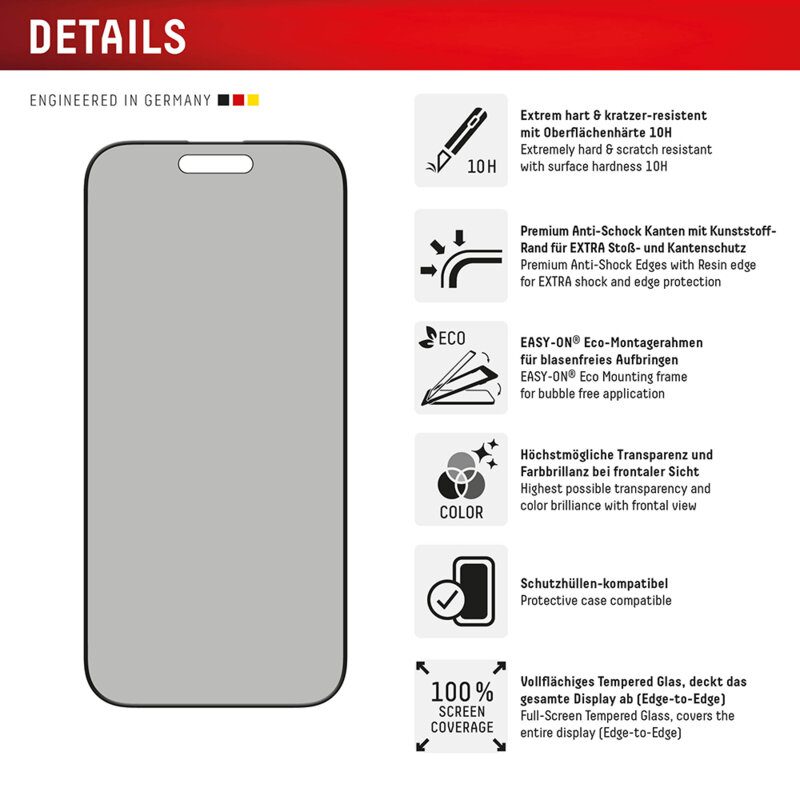Folie sticla premium iPhone 16 Pro Max Displex Real Glass Privacy Full Cover, negru