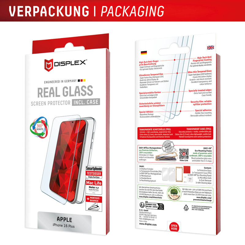 [Folie sticla + husa] premium iPhone 16 Plus Displex Real Glass, transparenta