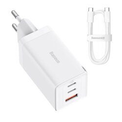 Incarcator priza Fast Charge 3in1 + cablu Type-C Baseus GaN5 Pro, 65W, alb