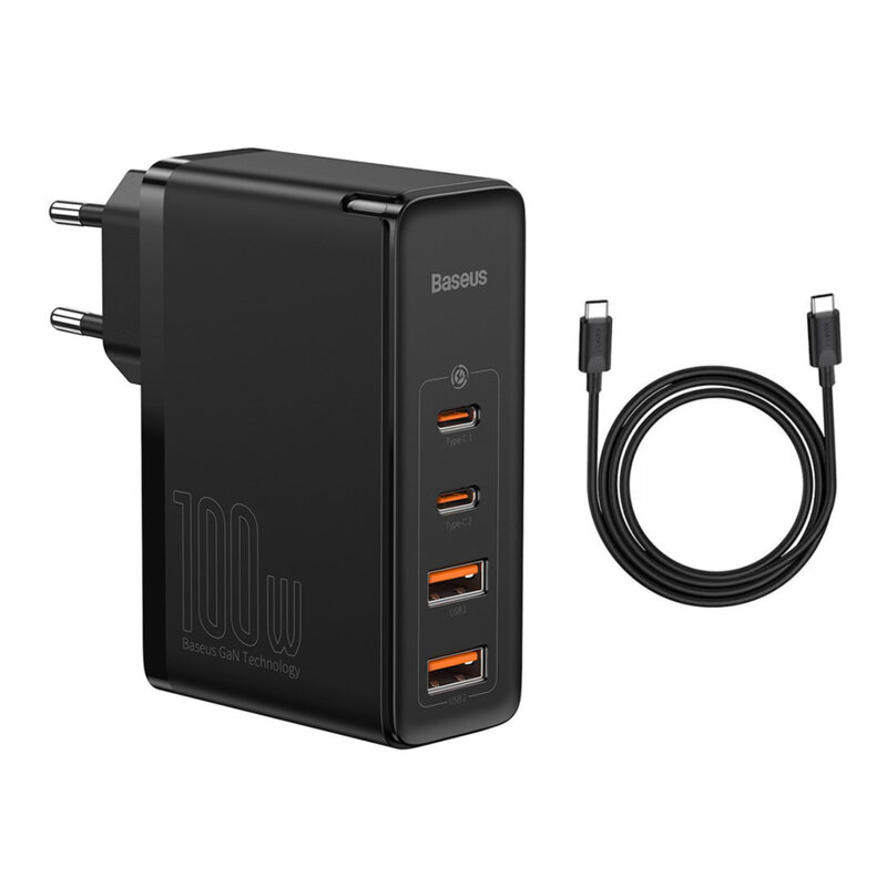 Incarcator 2xUSB QC3.0/2xType-C PD100W + cablu Baseus, CCGAN2P-L01