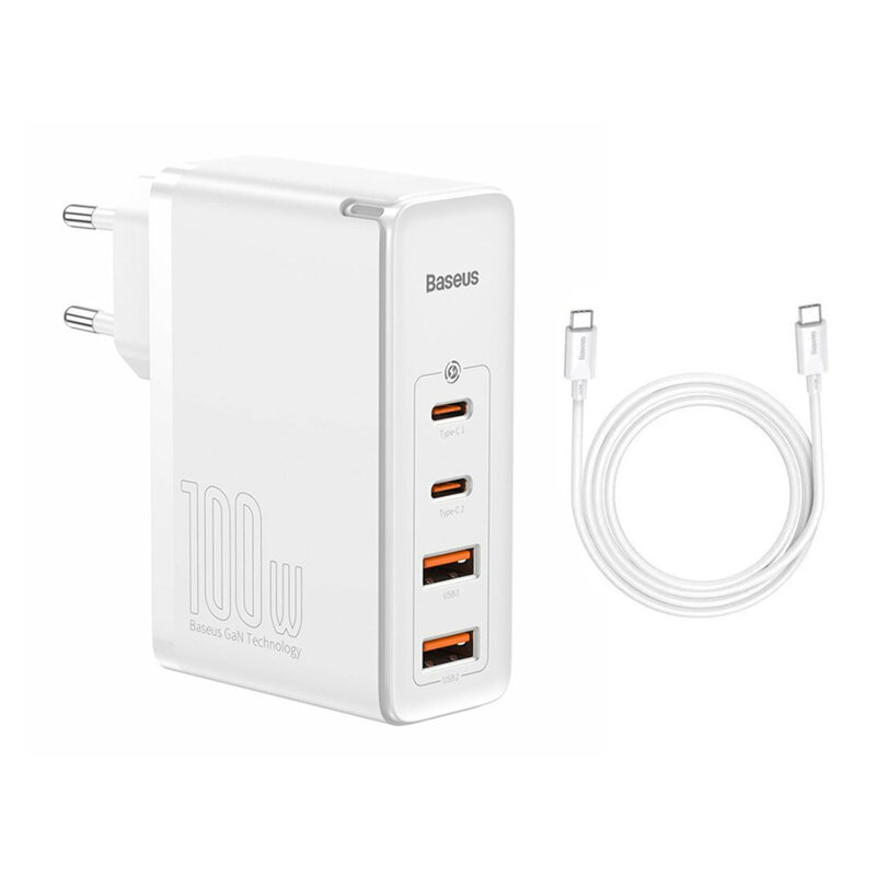 Incarcator 2xUSB QC3.0/2xType-C PD100W + cablu Baseus, CCGAN2P-L02