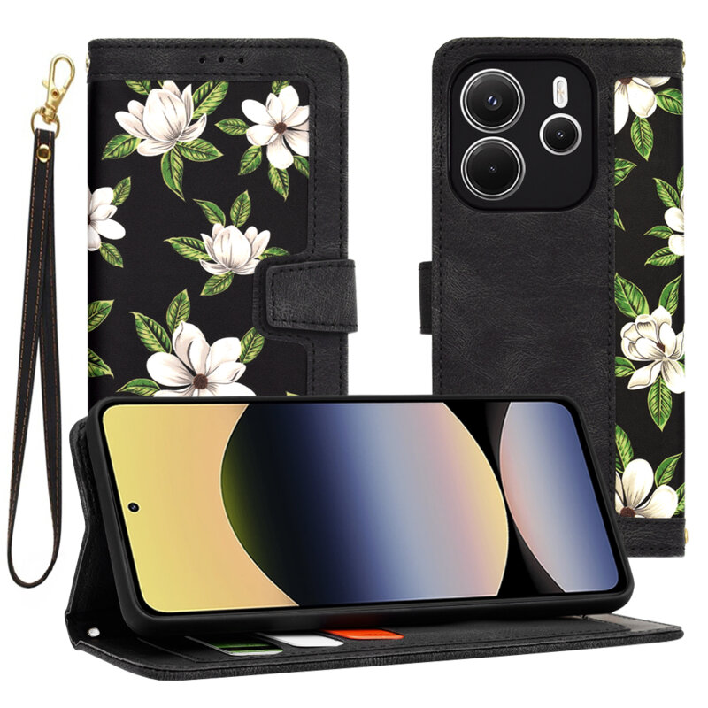 Husa personalizata fete Xiaomi Redmi Note 14 4G (Standard) Techsuit FlipCraft, negru