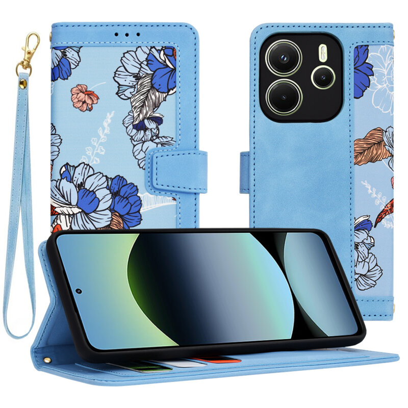 Husa personalizata fete Xiaomi Redmi Note 14 4G (Regional) Techsuit FlipCraft, bleu