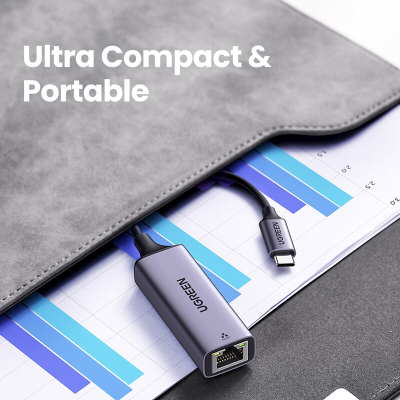 Adaptor internet USB-C la RJ45 Ugreen, 1000Mbps, gri, 50737