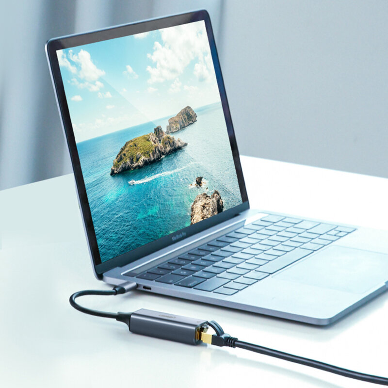 Adaptor internet USB-C la RJ45 Ugreen, 1000Mbps, gri, 50737