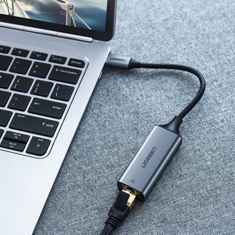 Adaptor internet USB-C la RJ45 Ugreen, 1000Mbps, gri, 50737