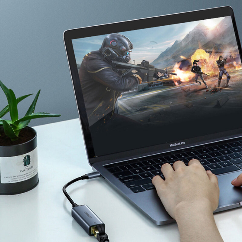 Adaptor internet USB-C la RJ45 Ugreen, 1000Mbps, gri, 50737