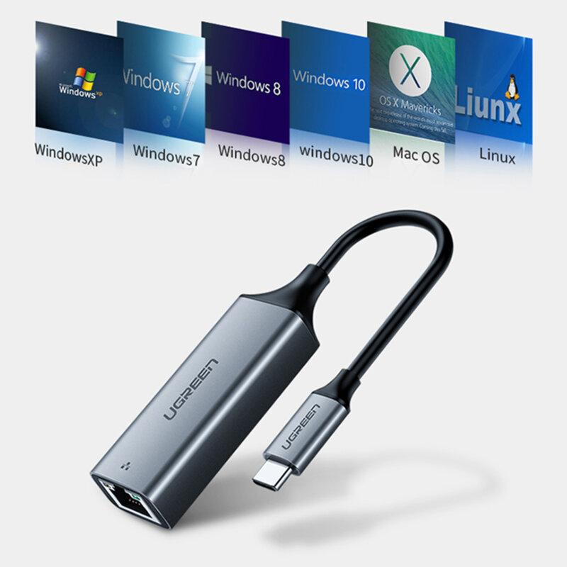 Adaptor internet USB-C la RJ45 Ugreen, 1000Mbps, gri, 50737