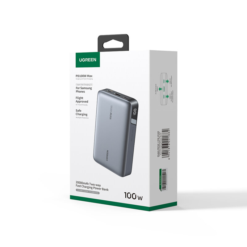 Baterie externa telefon 20000mAh Ugreen, 100W, negru, 25188