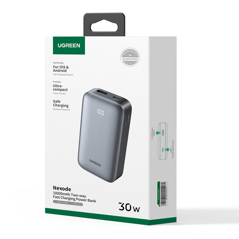 Baterie externa telefon 10000mAh Ugreen, 30W, gri, 25185