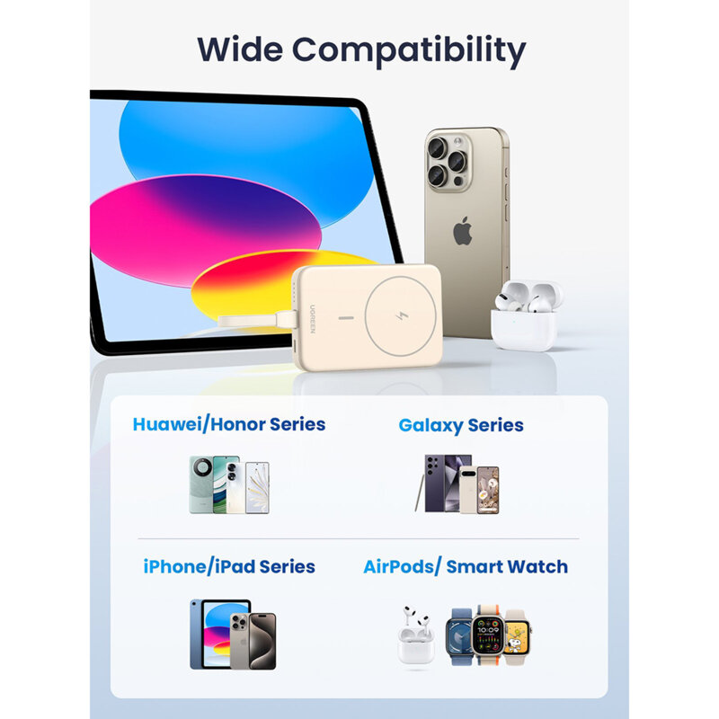 Power bank wireless MagSafe 10000mAh Ugreen, 20W, bej, 35341