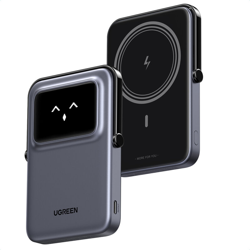 Power bank wireless cu display, 5000mAh Ugreen, gri, 35605B